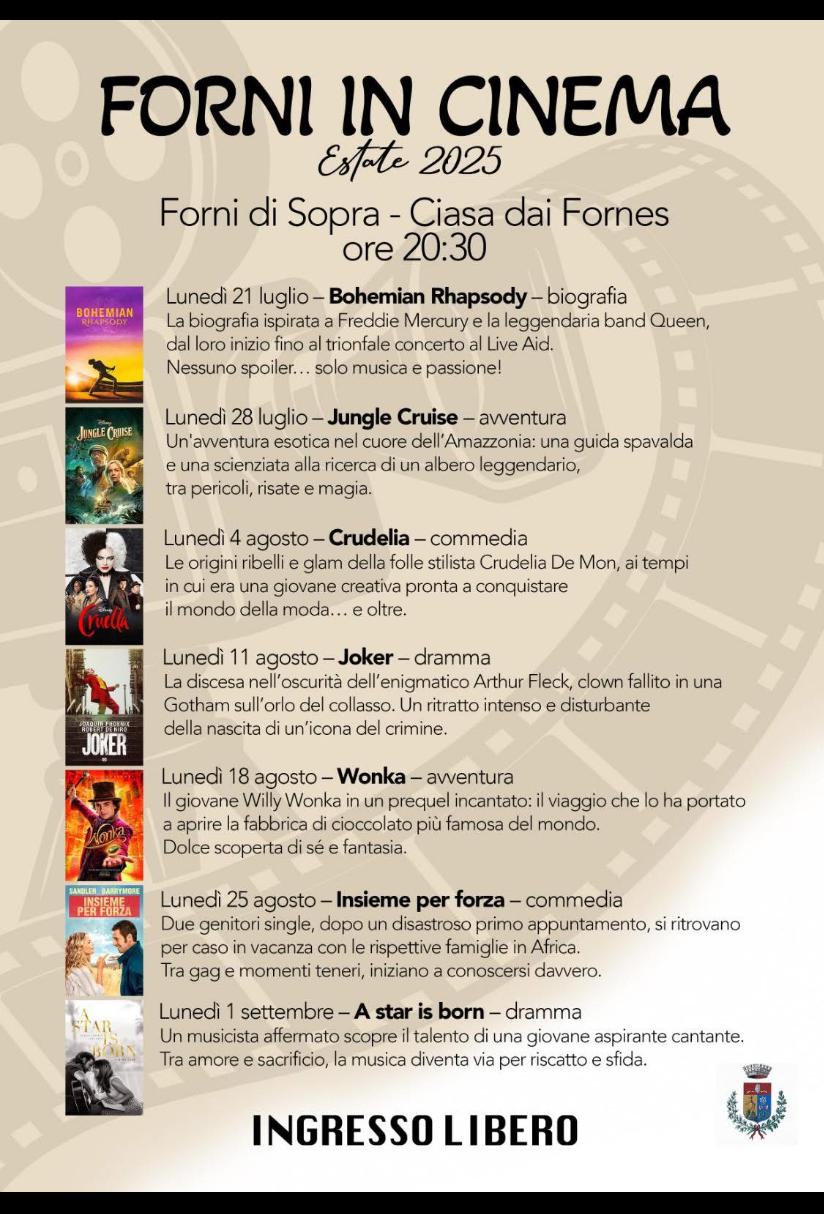 PROGRAMMA CINEMA 2025 FORNI DI SOPRA PROGRAMMA CINEMA 2025 FORNI DI SOPRA
