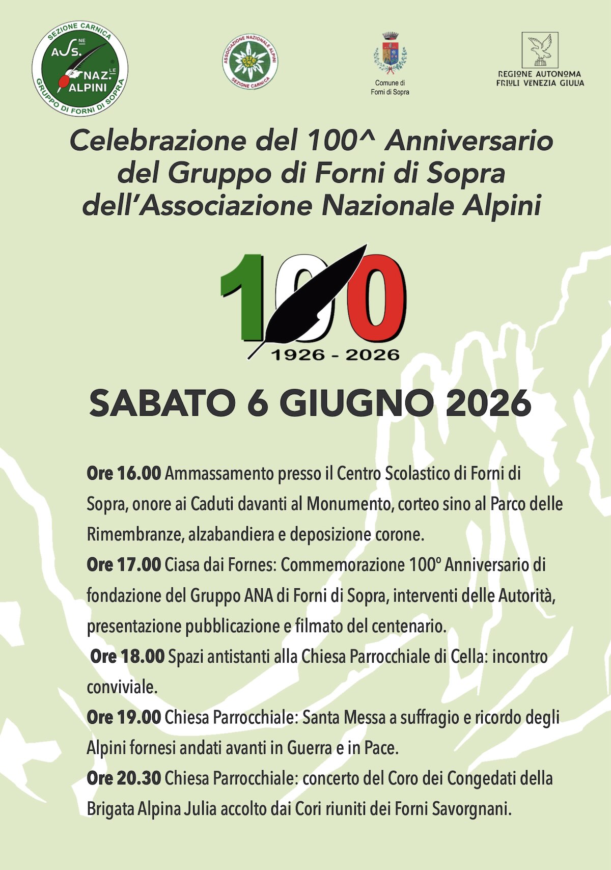 programma centenario Alpini Forni di Sopra